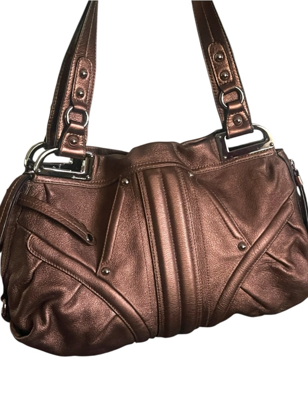 B.MAKOWSKY Monaco Hobo/Satchel metallic bronze pebbled leather handbag. - Picture 4 of 9